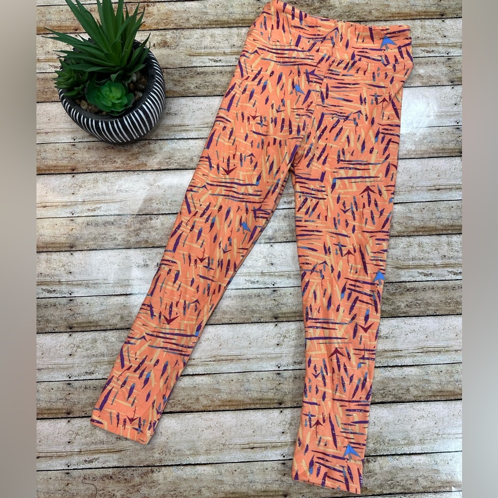 Artsy Orange Kids Leggings (S/M LuLaRoe LLR 2-8) blue purple yellow stripe